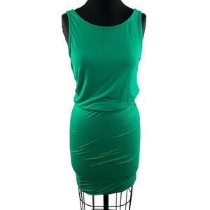 Fraiche by J Kelley Green Mid Calf Scrunch Drape Back Dress M Medium USA made